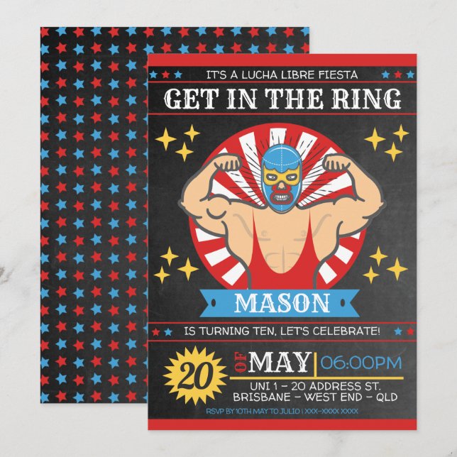 Invitación Fiesta de natalidad mexicana lucha libre (Anverso / Reverso)