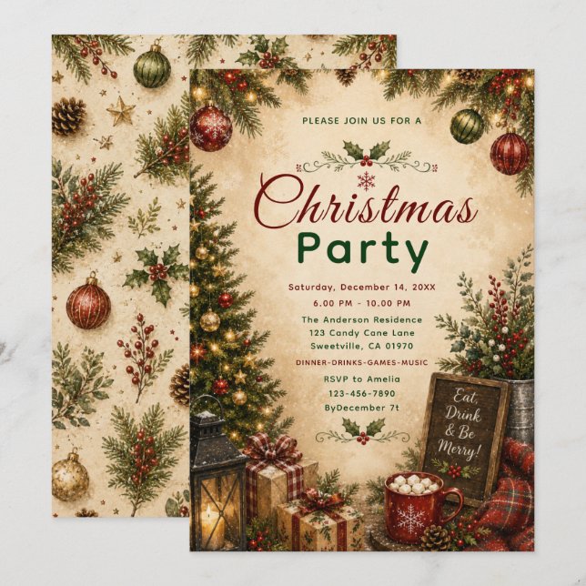 Invitación Fiesta de Navidad Acogedora (Anverso / Reverso)