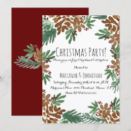 Invitación Fiesta de Navidad Acuarela Piñas Verde Arte