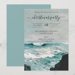Invitación Fiesta de Navidad Acuarela Playa Costera Verano