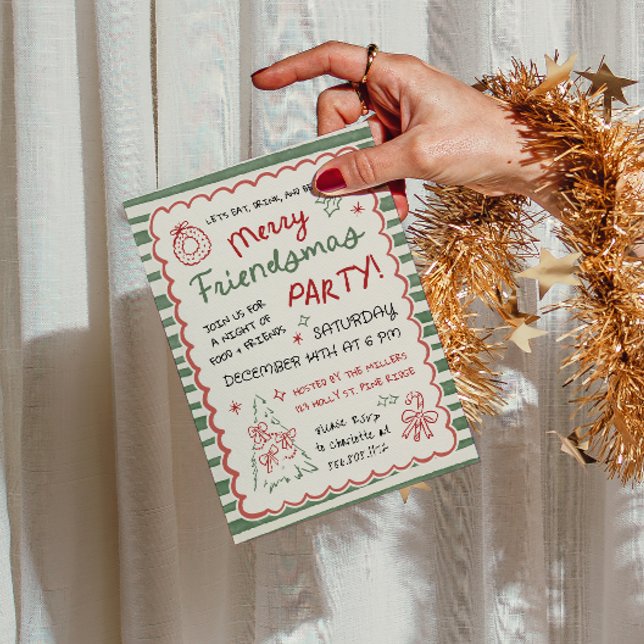 Invitación Fiesta de Navidad Amigos con Rayas Caprichosas (Subido por el creador)