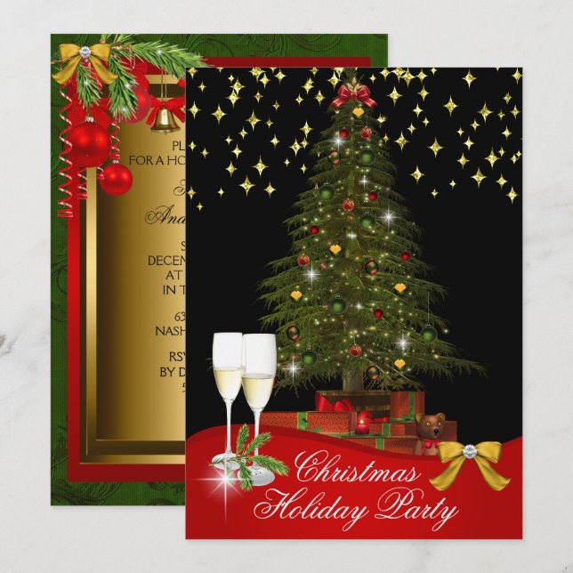 Invitación Fiesta de Navidad Árbol de Navidad (Anverso / Reverso)