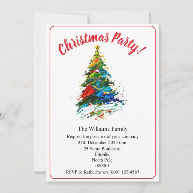 Invitación Fiesta de Navidad Árbol de Navidad al Óleo (Anverso)