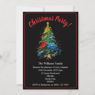 Invitación Fiesta de Navidad Árbol de Navidad al óleo sobre f