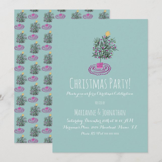 Invitación Fiesta de Navidad Árbol de Navidad Dibujado a Mano (Anverso / Reverso)