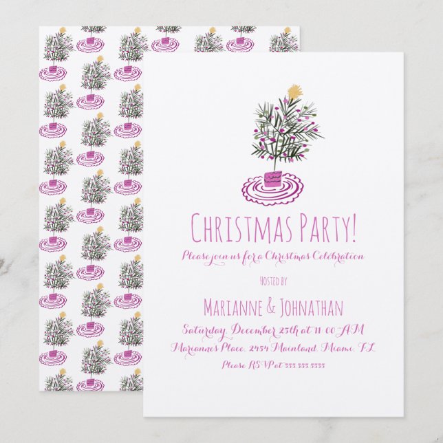 Invitación Fiesta de Navidad Árbol de Navidad Doodle Dibujado (Anverso / Reverso)