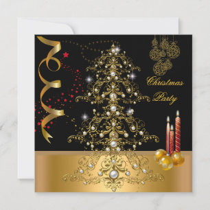 Invitación Fiesta de Navidad Árbol de Navidad Rojo Dorado
