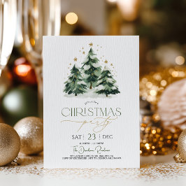 Invitación Fiesta de Navidad Árbol de Navidad Verde Oro