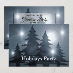 Invitación Fiesta de Navidad Árboles Azules Elegantes Vacacio