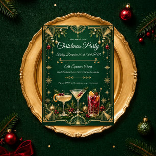 Invitación Fiesta de Navidad Art Deco Esmeralda