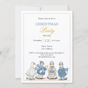 Invitación Fiesta de Navidad azul de ganso