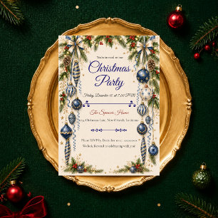 Invitación Fiesta de Navidad Azul Elegante