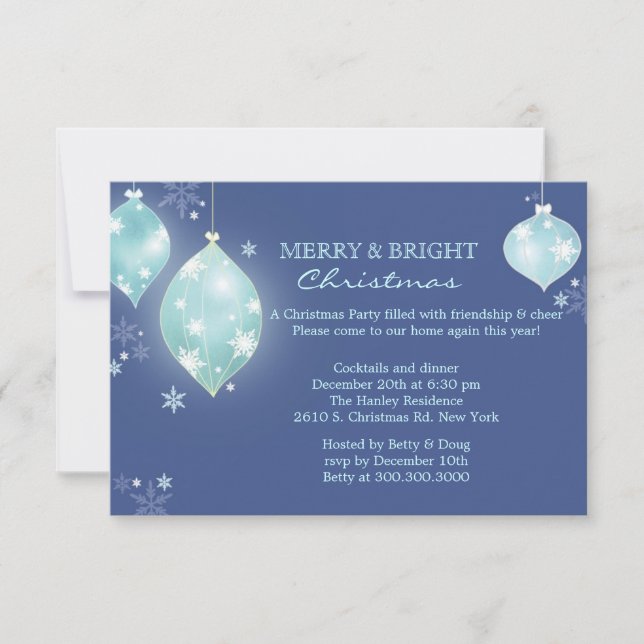 Invitación Fiesta de Navidad azul helada de las bolas del (Anverso)