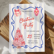 Fiesta de Navidad azul rosa con garabatos a mano