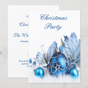 Invitación Fiesta de Navidad azul y de plata elegante del día