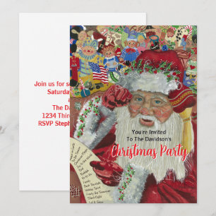 Invitación Fiesta de Navidad Blanca 20XX Santa Comprobándolo