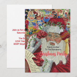 Invitación Fiesta de Navidad Blanca 20XX Santa Comprobándolo