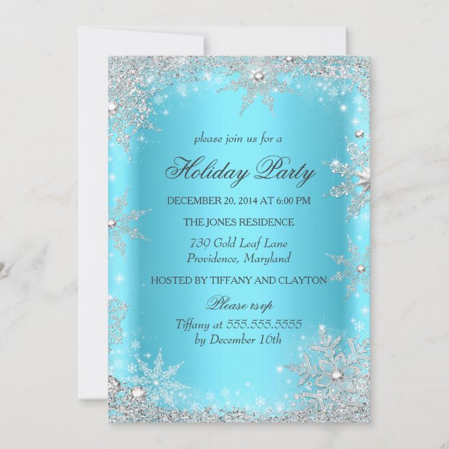 Invitación Fiesta de Navidad Blue Winter Wonderland (Anverso)