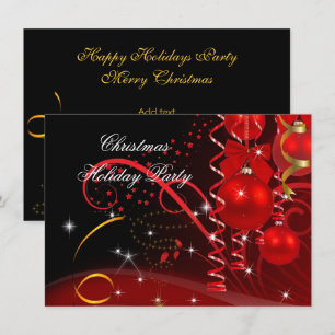 Invitación Fiesta de Navidad Bolas Rojas Negras Doradas