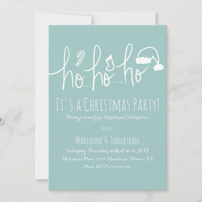 Invitación Fiesta de Navidad Bonita Letra a Mano Menta (Anverso)