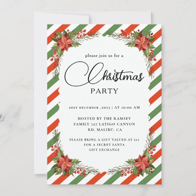 Invitación Fiesta de Navidad Botánica de Invierno (Anverso)