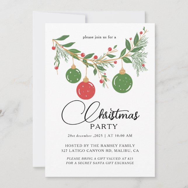 Invitación Fiesta de Navidad Botánica de Invierno (Anverso)