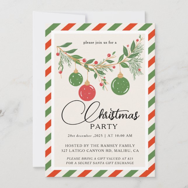 Invitación Fiesta de Navidad Botánica de Invierno (Anverso)