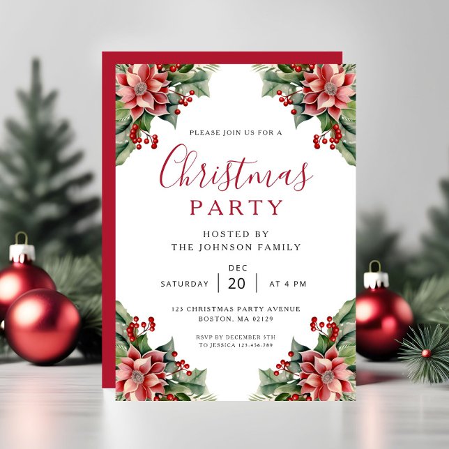 Invitación Fiesta de Navidad Botánica de Invierno Elegante (Elegant Winter Botanical Christmas Party Invitation)