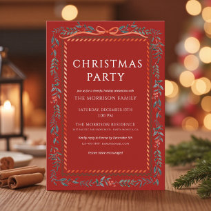 Invitación Fiesta de Navidad Botánica de Invierno Lazo Rojo F