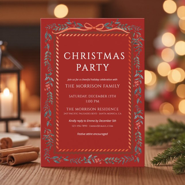 Invitación Fiesta de Navidad Botánica de Invierno Lazo Rojo F (Subido por el creador)