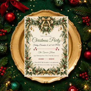 Invitación Fiesta de Navidad Botánica Dorada Elegante