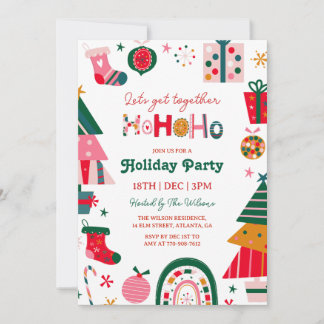 Invitación Fiesta de Navidad Brillante Ho Ho Ho