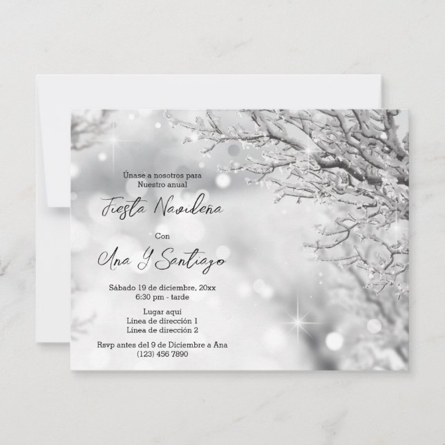 Invitación Fiesta de Navidad Brillos de Invierno Español (Anverso)