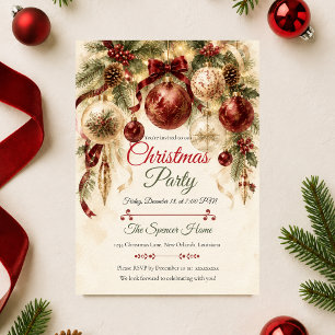 Invitación Fiesta de Navidad Burgundy Elegante