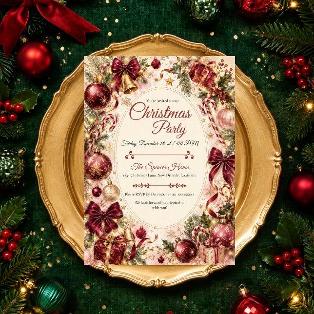 Invitación Fiesta de Navidad Burgundy Lujosa (Subido por el creador)
