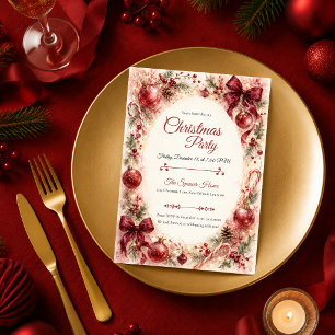 Invitación Fiesta de Navidad Burgundy Romántica