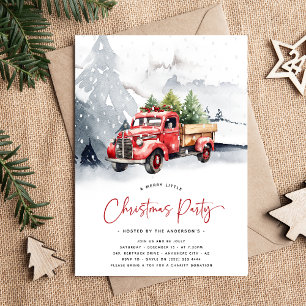 Invitación Fiesta de Navidad Camioneta Roja Acuarela Rústica