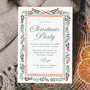 Invitación Fiesta de Navidad Caprichosa con Listón Rojo y Ver