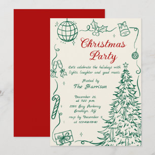 Invitación Fiesta de Navidad caprichosa dibujada a mano