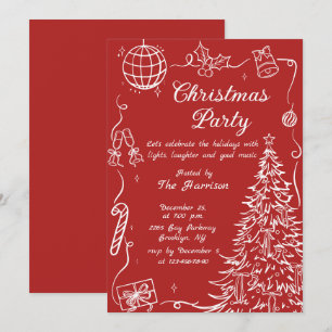 Invitación Fiesta de Navidad caprichosa dibujada a mano