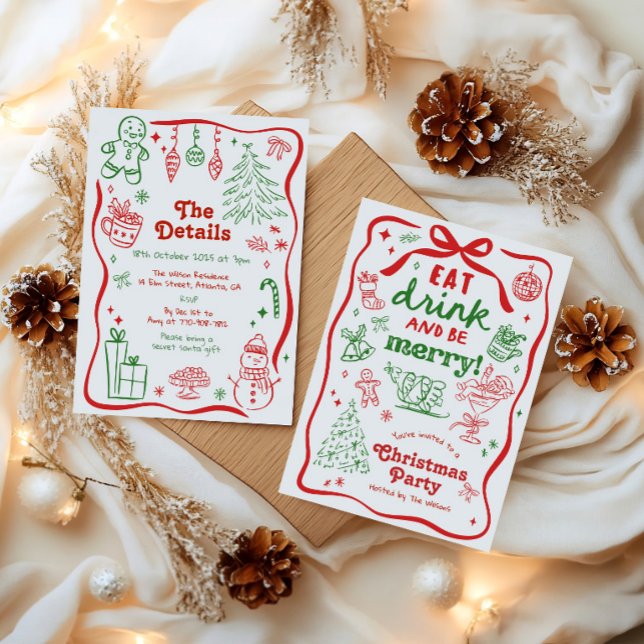 Invitación Fiesta de Navidad Caprichosa Dibujada a Mano (Subido por el creador)