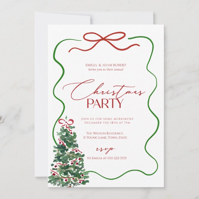 Invitación Fiesta de Navidad caprichosa dibujada a mano  (Anverso)