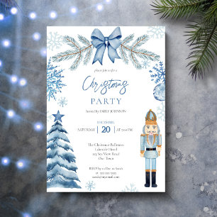 Invitación Fiesta de Navidad Cascanueces arco azul plateado