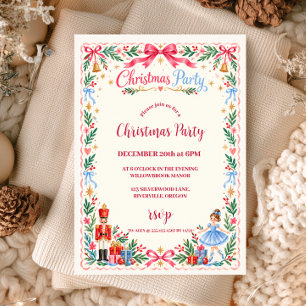 Invitación Fiesta de Navidad Cascanueces con Lazo Rosa