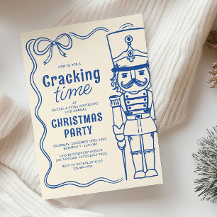 Invitación Fiesta de Navidad Cascanueces Doodle Azul