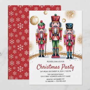 Invitación Fiesta de Navidad Cascanueces Dorado Brillante