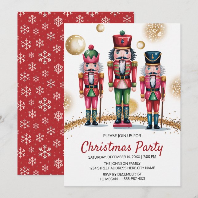 Invitación Fiesta de Navidad Cascanueces Dorado Brillante    (Anverso / Reverso)