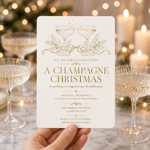 Invitación Fiesta de Navidad Cena Champán Ivory Gold