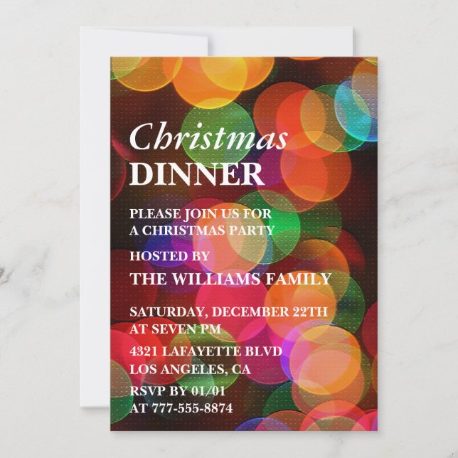 Invitación Fiesta de Navidad Cena Confeti Brillo (Anverso)