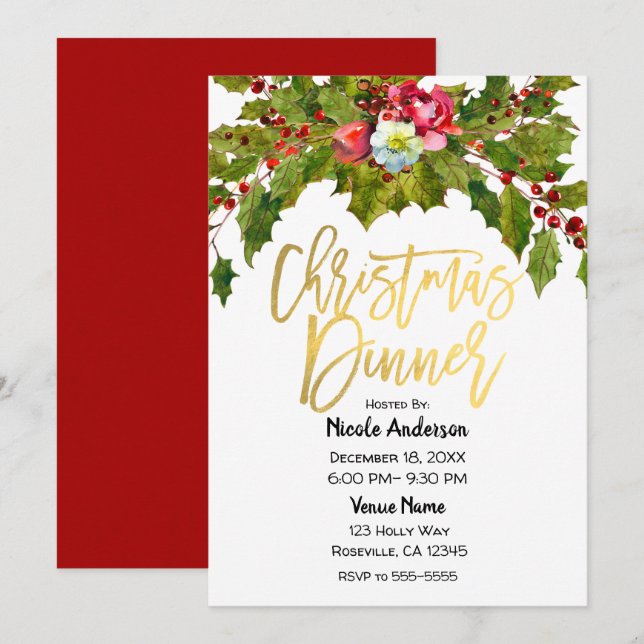 Invitación Fiesta de Navidad Cena Navideña Moderna con Letra  (Anverso / Reverso)